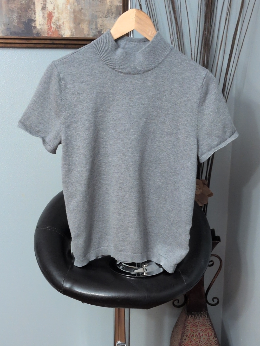 Lands' End Gray Crewneck Short Sleeve Top